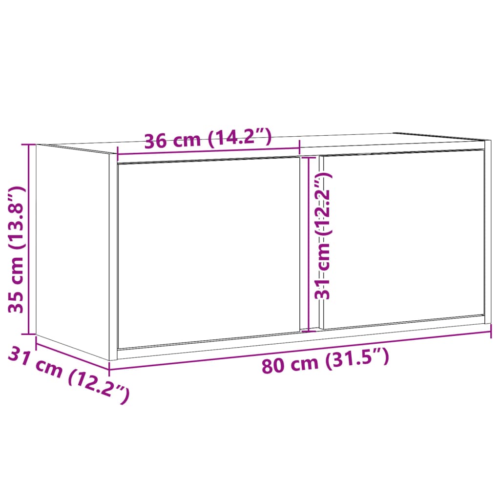 Wall Mounted TV Cabinet with LED Lighting Smoked Oak Finish 80 x 31 x 35 cm