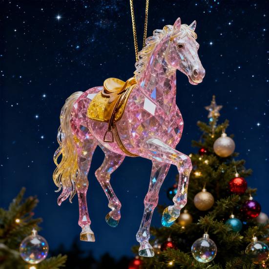 Sparkling Horse Ornament 2D Acrylic Hanging Decor Realistic Christmas Tree Horse Charm Elegant Equestrian Gift for Holiday Tree