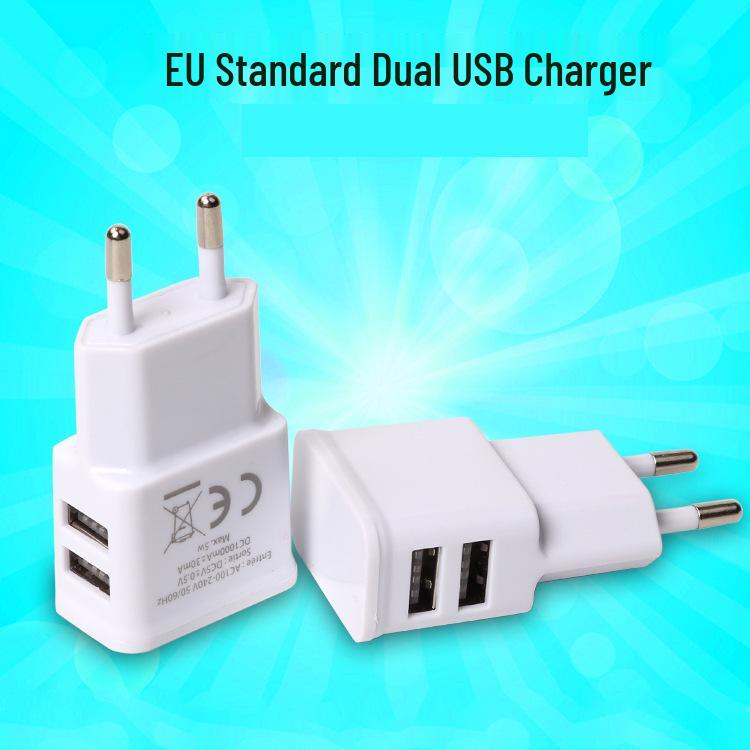 EU Двухпортовое 5V 1A USB Зарядное устройство для мобильных телефонов, Европейская круглая вилка, 5 Вт