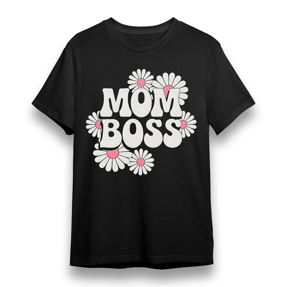Women's Oversize T-Shirt Mens Womens Tees Top With Floral Mom Power Graphic Unisex Black Cotton Tee