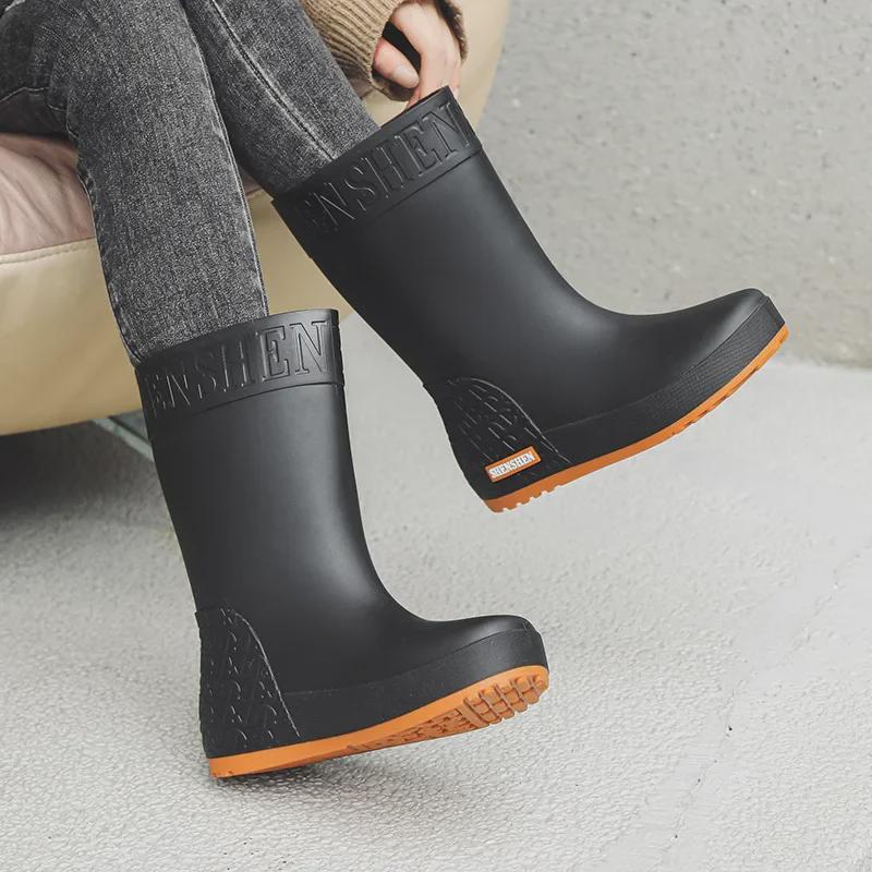 Женские водонепроницаемые нескользящие резиновые сапоги в корейском стиле с бархатной подкладкой для тепла
