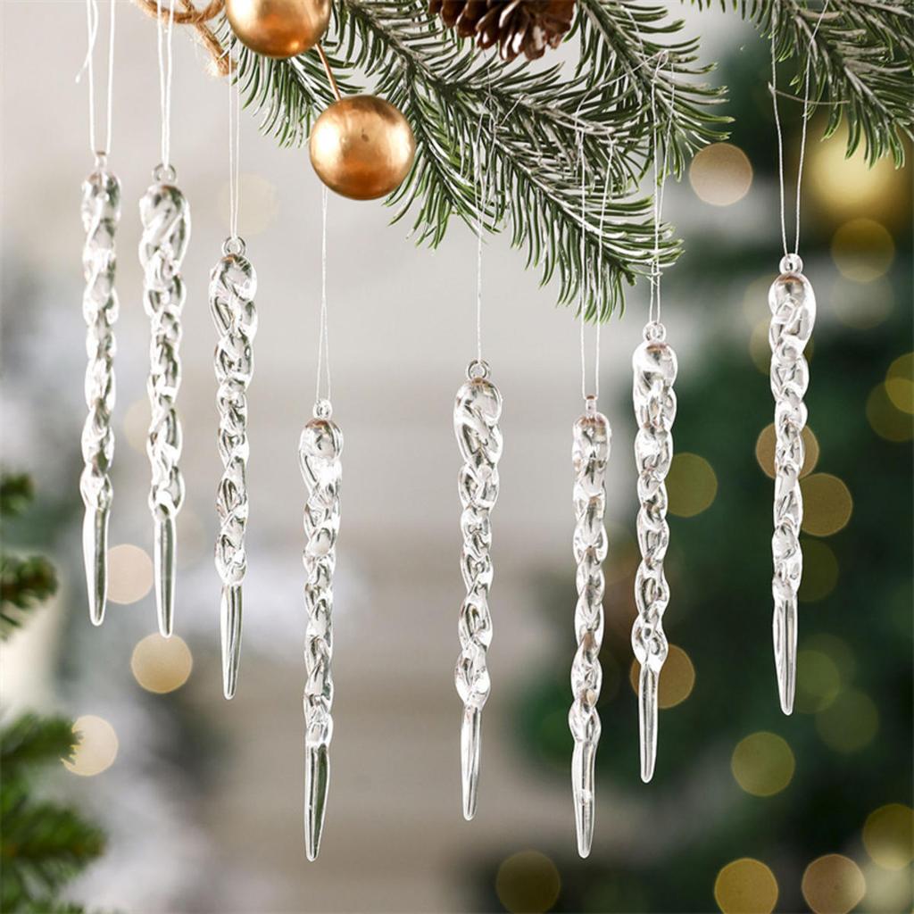 Sparkling Crystal Icicle Clear Glass Christmas Tree Ornaments Xmas Hanging Decorations Holiday Party New Year Festive Home Decor