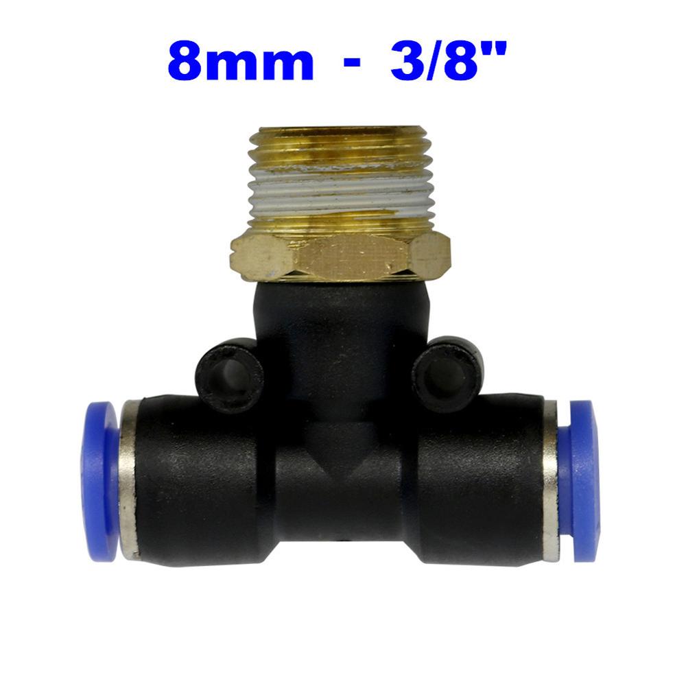 1Pc PB Tee T type Pneumatic Fitting Quick Connector 6-12mm Hose Tube to 1/8 1/4 3/8 1/2 Thread Air Compressor Joint Coupler