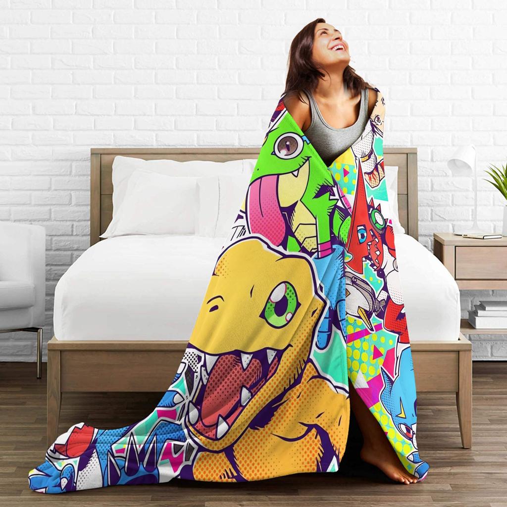 Digimon adventure Super Soft Blanket Decorative Plush Throw Blanket Novelty Couch Chair Flannel Bedspread Sofa Bed Cover