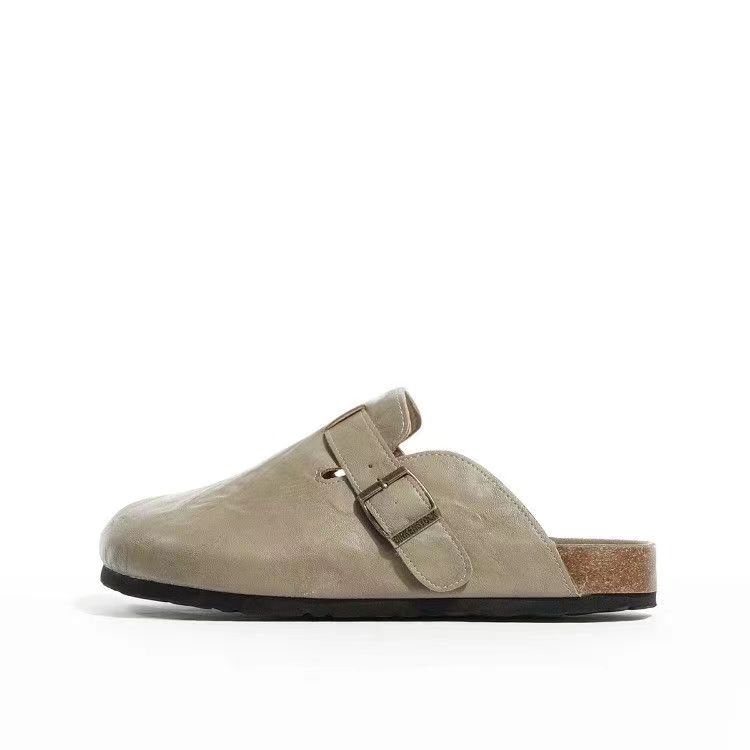 Роскошные кожаные сандалии летние женские мюли тапочки сабо тапочки классические пряжки пробковые шлепанцы тапочки женские тапочки 35-43