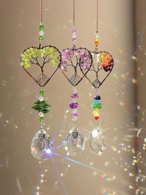 SunCatcher Дерево Жизни Украшение в форме сердца Чакра Колесо Каменный Шар Призма для Окна Подвесное Садовое Украшение Подарок на Фестиваль