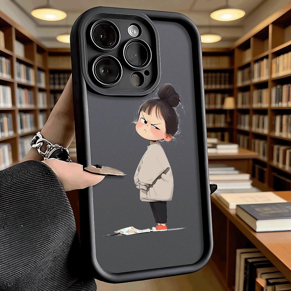 Злая Маленькая Девочка с Пучком Мягкий ТПУ Чехол для Телефона для iPhone 17 16 15 14 13 12 11 Pro Max Plus Ударопрочный Противоскользящий Чехол