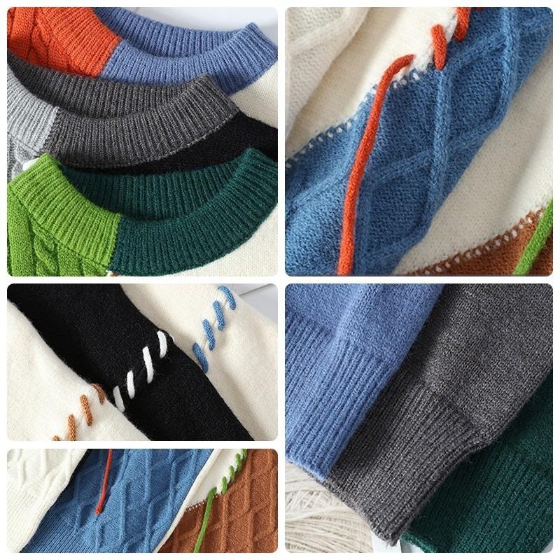 Loose Fit Japanese Style Color Block Thick Knit Sweater Unisex