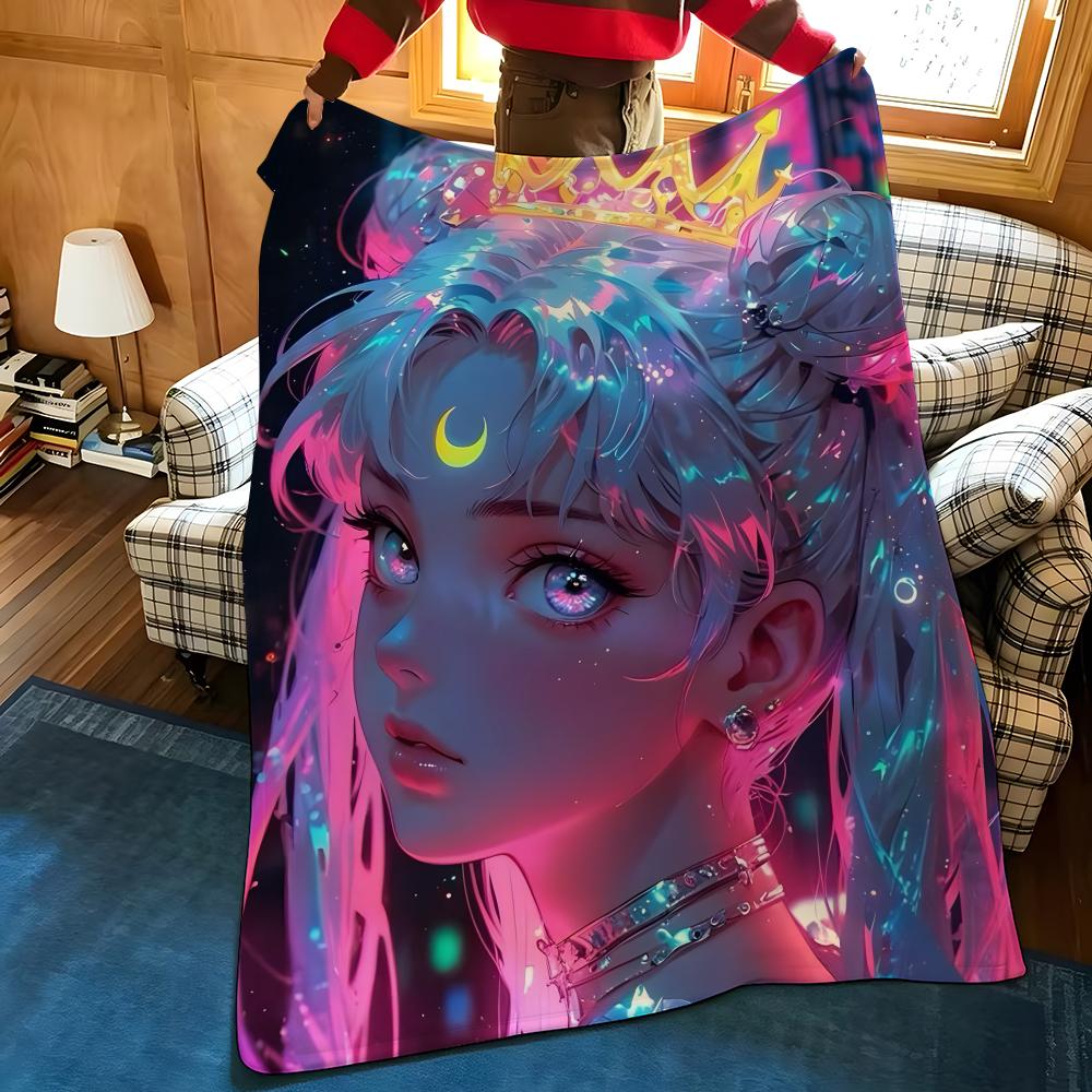Фланелевое одеяло с принтом аниме S-Sailor M-Moon, подходит для диванов, кроватей, офисов, путешествий, походных стульев