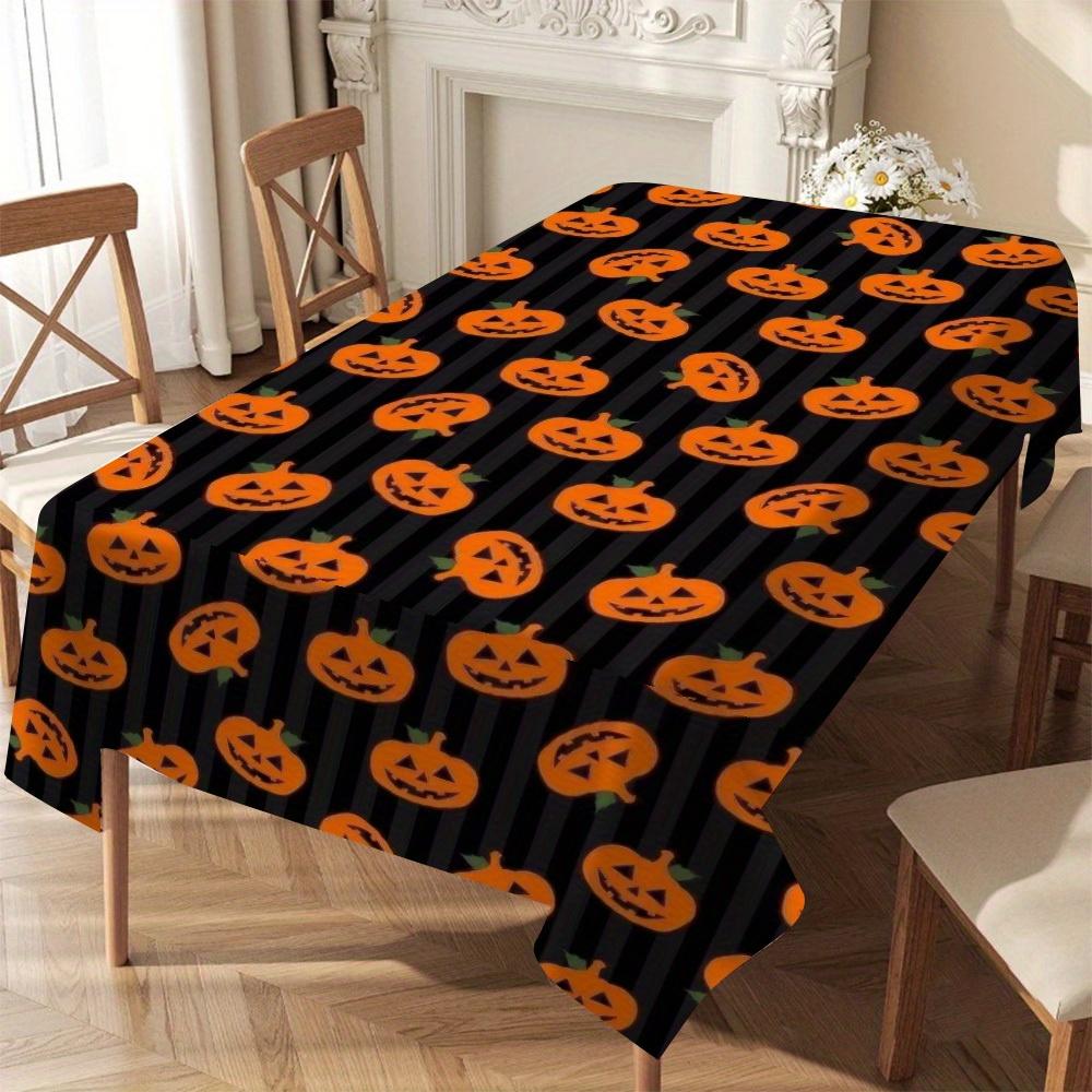 Halloween Black Stripe Pumpkin Print Rectangle Table Cloth Waterproof Reusable Tablecloth for Halloween Party Party Picnic Decor