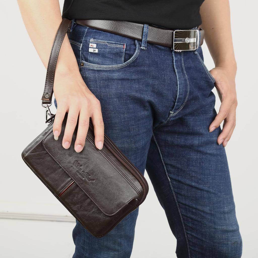 Meigardass Clutch Second Genuine Popular Clutch Large Capacity Men's Bag, Bag, Leather, Bag, Simple, Lightweight, (Brown-2)