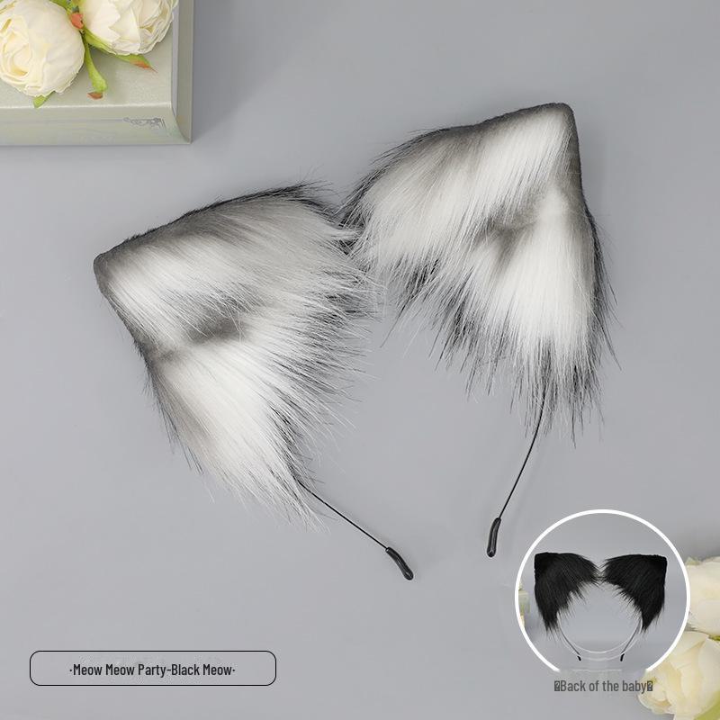 Повязка на голову с плюшевыми кошачьими ушками ручной работы для косплея - аксессуары для волос с ушками животных для костюмов и реквизита