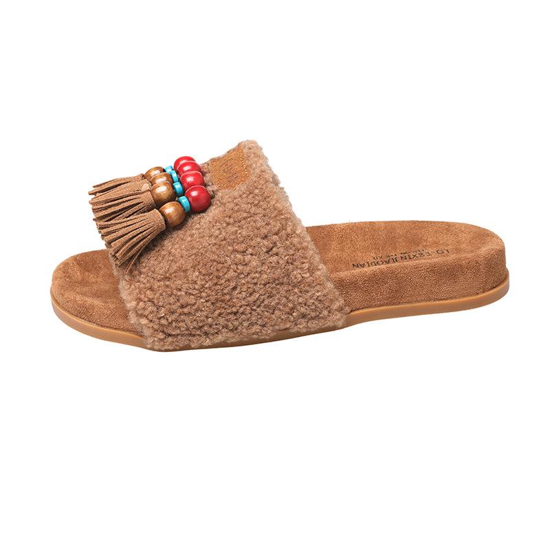 Нишевые ретро тапочки-шлепанцы с кисточками женские 2025 новые удобные и легкие домашние тапочки