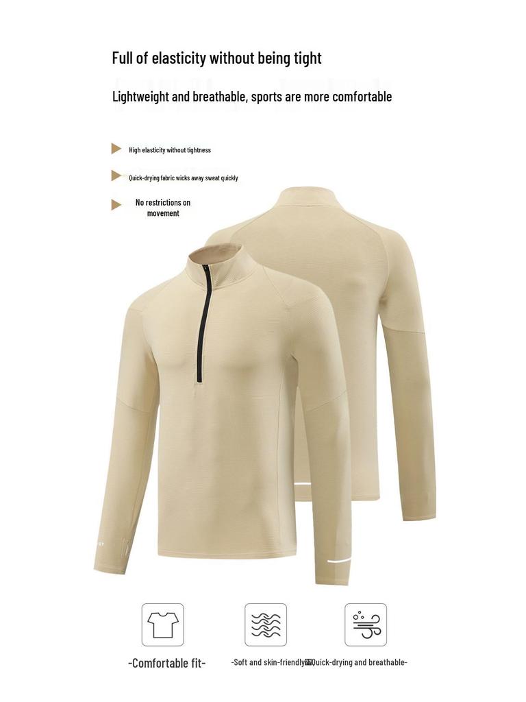 Мужская спортивная толстовка с половиной молнии, быстросохнущая - С длинным рукавом, эластичная, со стойкой, для бега и фитнеса осенью/зимой.