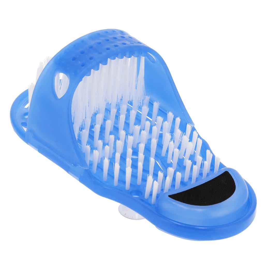 Shower Foot Scrubber Shoe Plastic Exfoliating Foot Massager Cleaner with Suction Cup Blue
