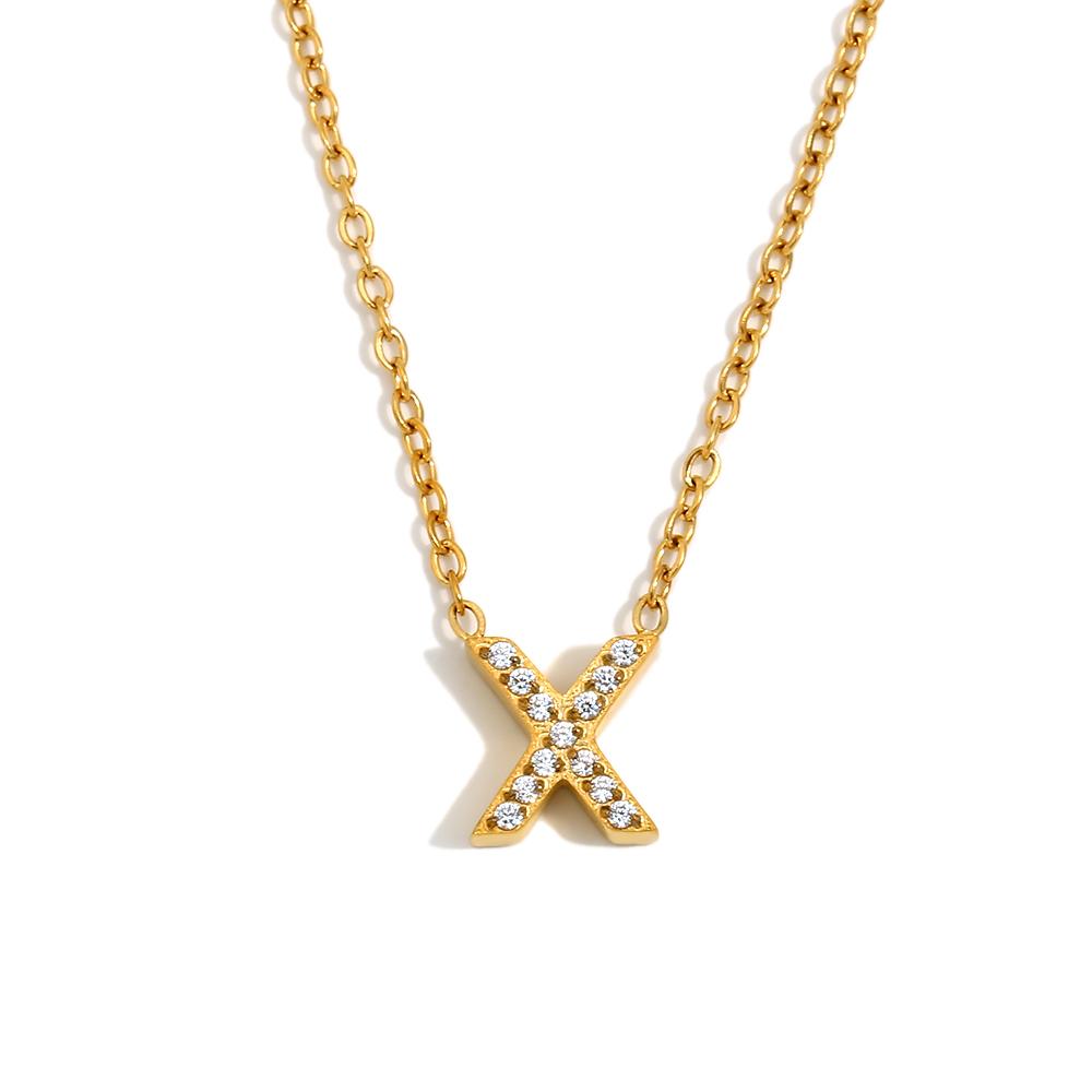 E.B.belle Shiny Mini Rhinestone 26 Letters Pendant Necklace 18K Gold Plated Stainless Steel Initial Fashion Women Neck Jewelry