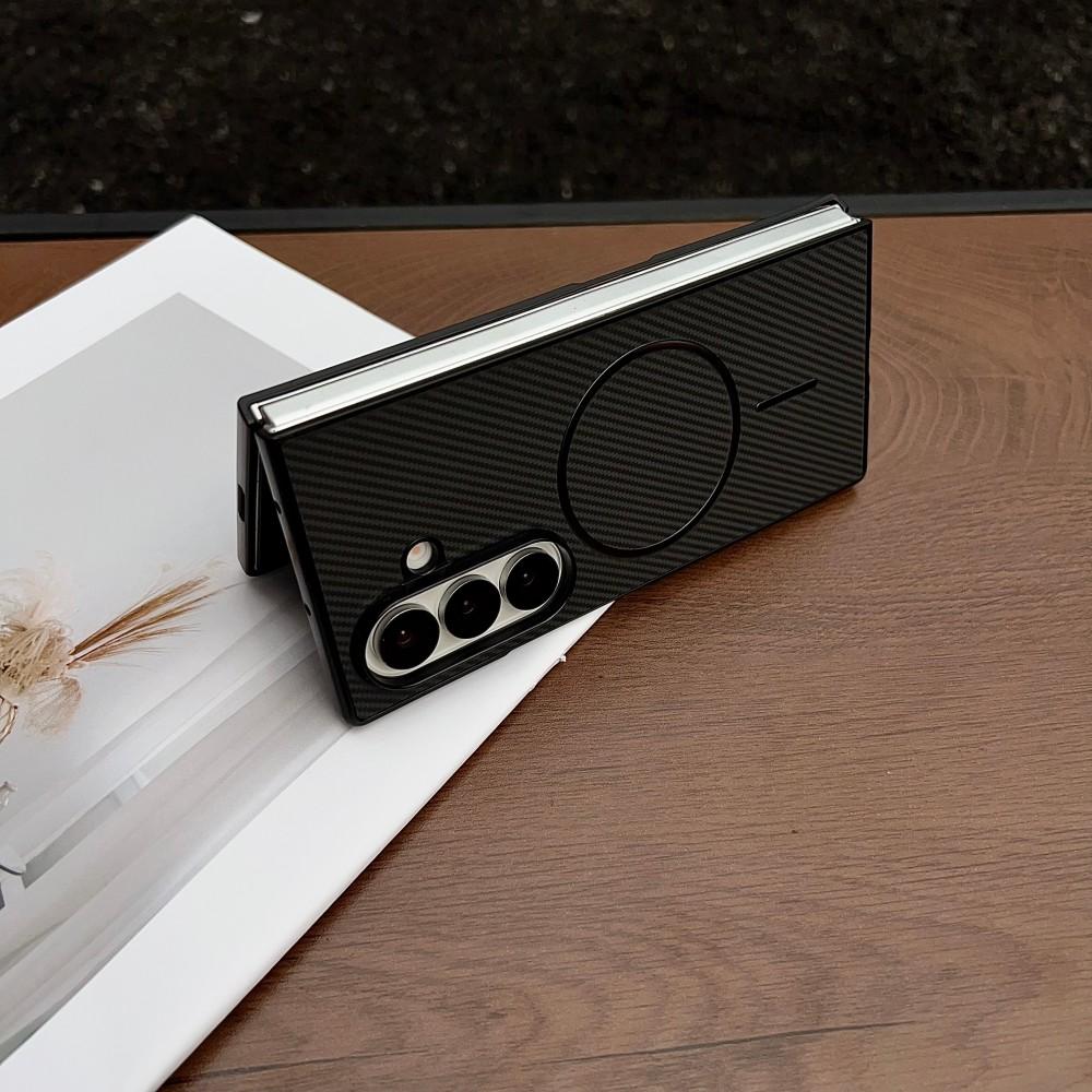 Для Samsung Galaxy Z Fold 7 Чехол Жесткий ПУ углеродное волокно магнитный Беспроводная зарядка Защитная задняя крышка Для Z fold7 6 5 4 3 Корпус