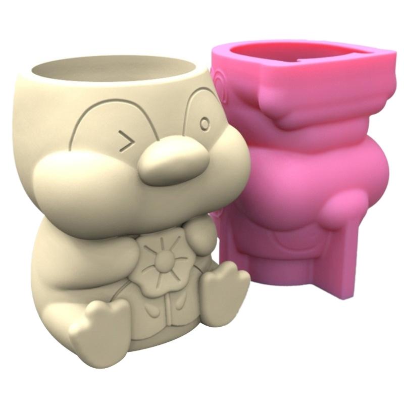 Penguin Succulent Flower Silicone Mold Concrete Candlestick Resin Mould Succulent Planter Craft Casting Tool