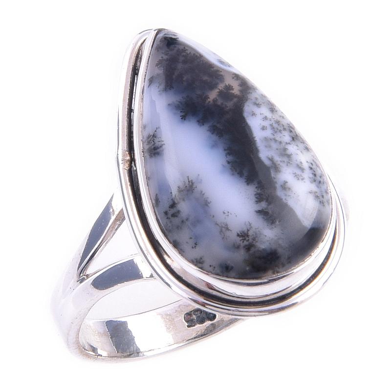 Кольцо из стерлингового серебра 925 пробы с натуральным опалом и дендритом S.7.5 j3G29