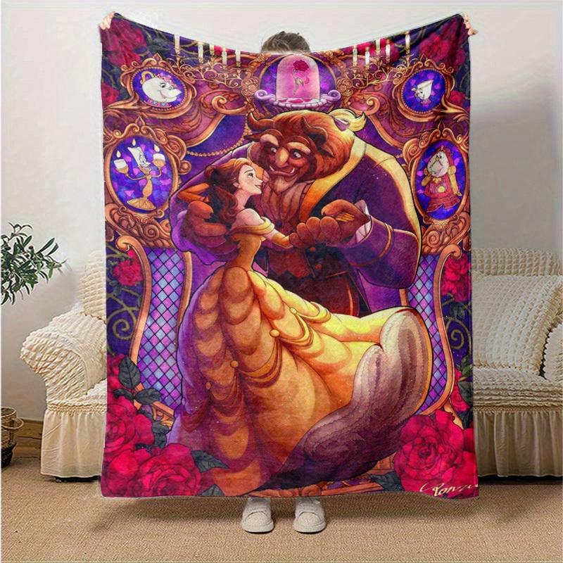 1pc. Beauty and the Beast Stained Glass Design Blanket, Home Decor, Office Throw, Outdoor Picnic Blanket, Gift for Fans