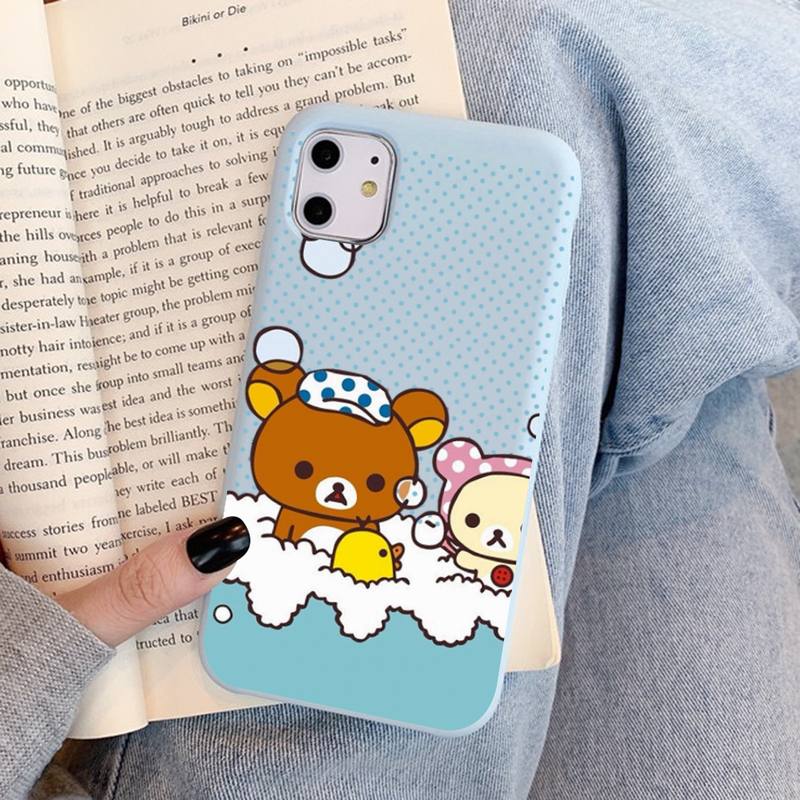 Милый чехол Rilakkuma для iPhone 14 11 12 13 Mini Pro Xs Max 8 7 6 6S Plus X XR, однотонный чехол конфетного цвета