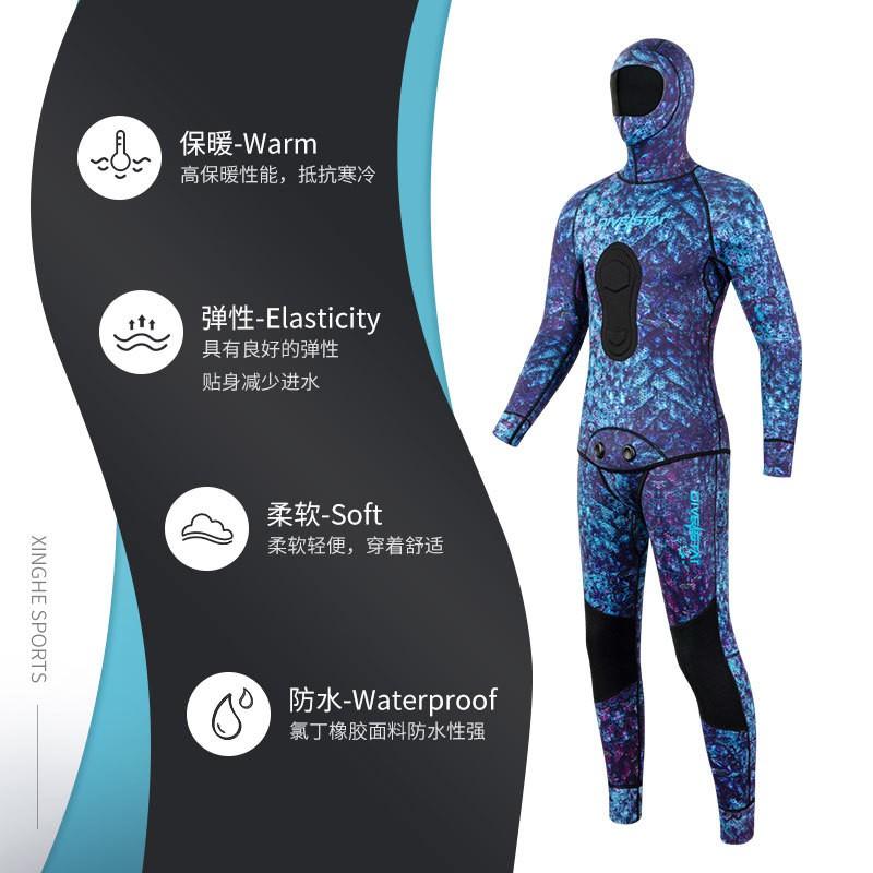 3mm Neoprene Wetsuit Set Freediving Spearfishing Snorkeling Unisex Thermal Rash Guard With Hooded Top Bottom