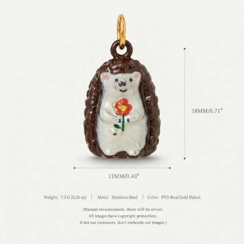 1Pcs Color Preserved Stainless Steel Diy Jewelry Necklace Bracelet Accessories Cartoon Owl Squirrel Hedgehog Charms Pendant
