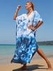 Multicolored Kaftan Bohemian Printed V-neck Batwing Sleeve Maxi Dress Women Beachwear Half Sleeve Maxi Dress Robe