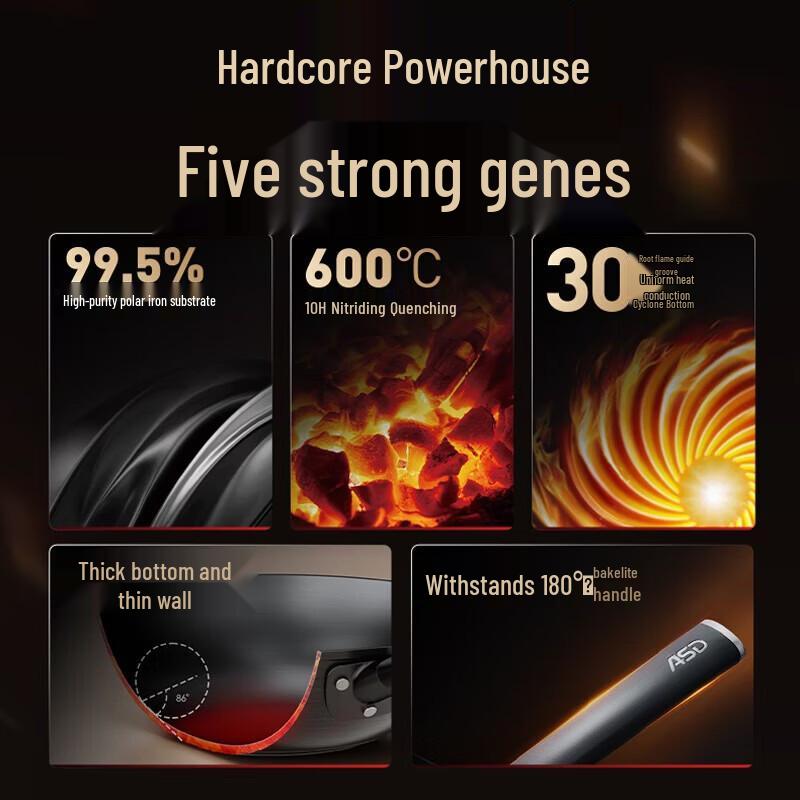 ASD 30 см Утонченный Железный Вок для Жарки Без Покрытия