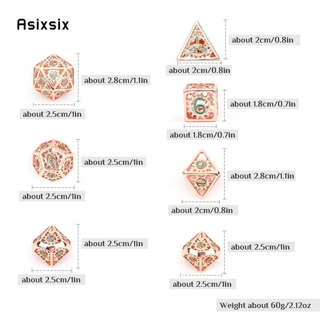 7 Pcs Red Green Gear Wheel Metal Dice Hollow Metal Polyhedral Dice Set Suitable for Role-Playing RPG Board Game Card Game