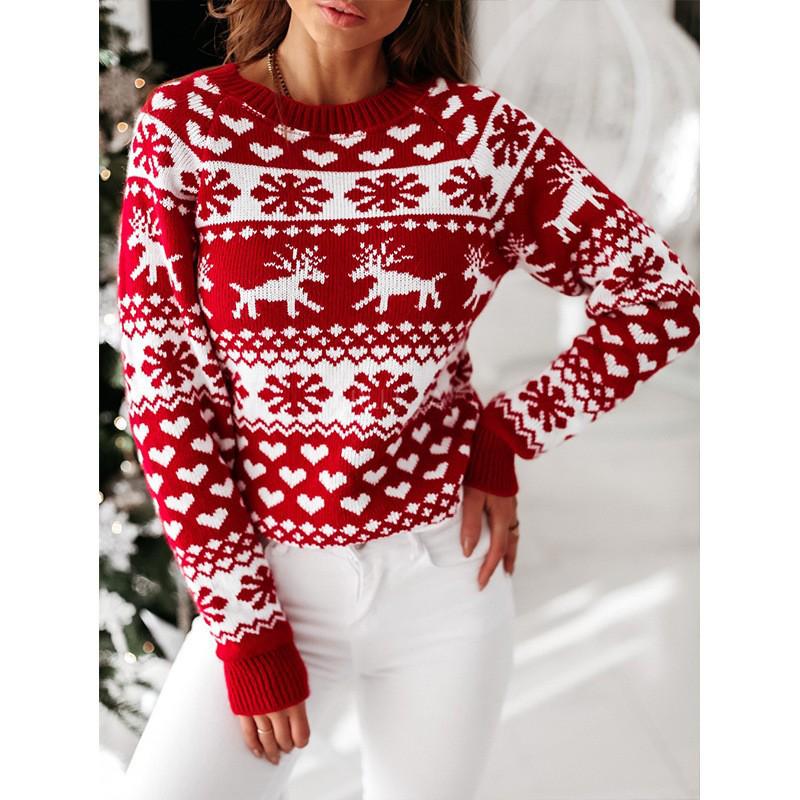 2024 Autumn/Winter Women's Christmas Snowflake Long Sleeve Knitted Sweater