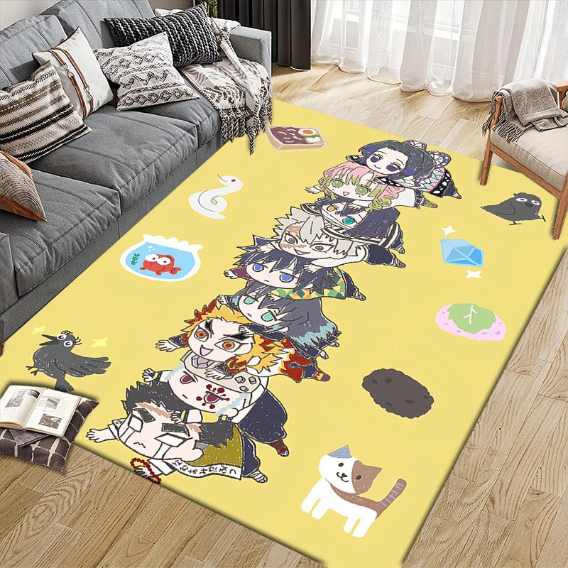 Demon Slayer Character Group Square Area Rug, Non-Slip Floor Mat for Home Office, Perfect Gift for Demon Slayer Fans