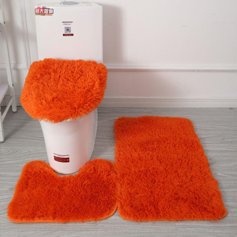 3pcs/set Fluffy Hairs Toilet Lid Cover Rugs Solid Color Shower Carpets Sets Shower Room