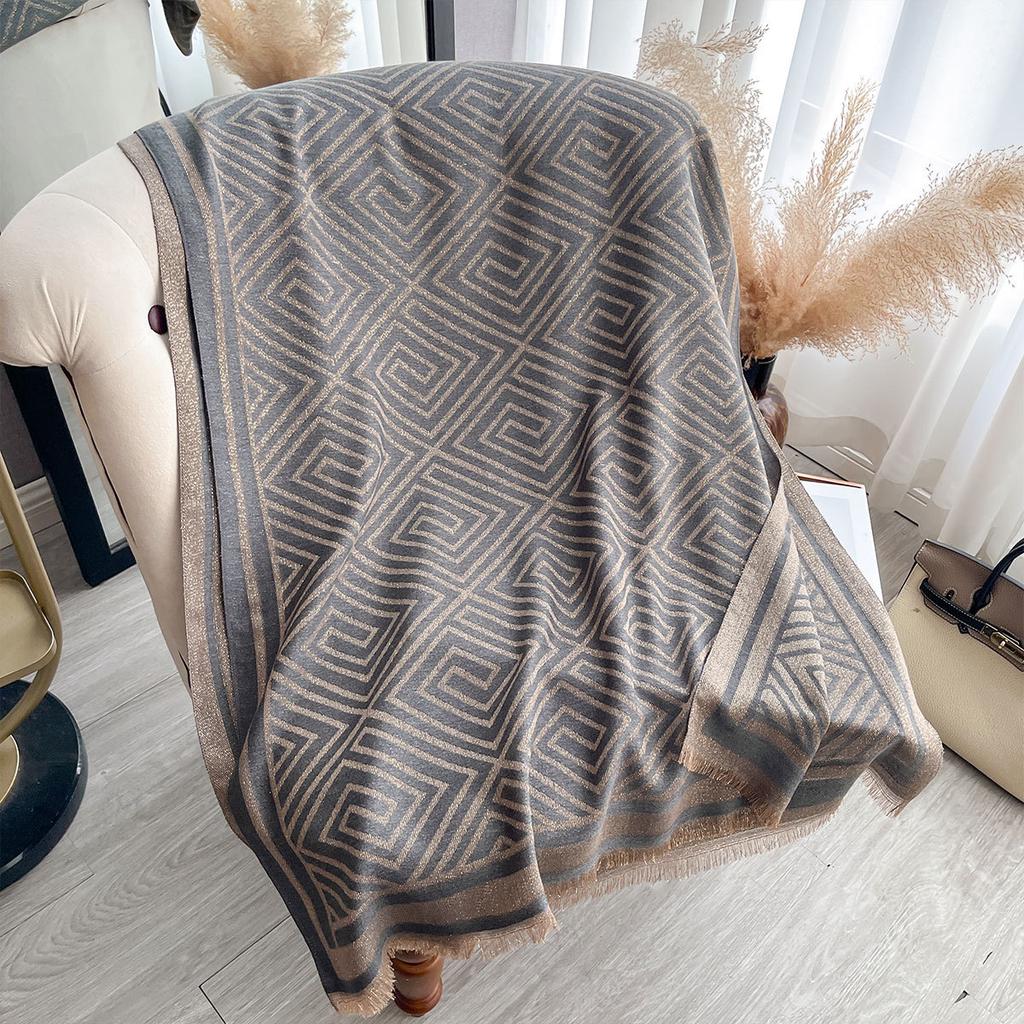 Весенне-осенний тонкий шарф Двусторонний шарф из имитации кашемира Женская шаль на четыре сезона Чувство стиля Теплый Универсальный