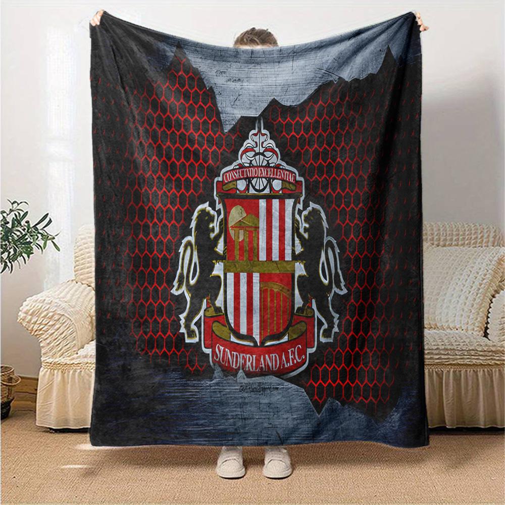 Sunderland Crest Flannel Blanket, Soft Polyester, Modern Design, All-Season for Camping, Travel, Gifts for holidays or birthdays