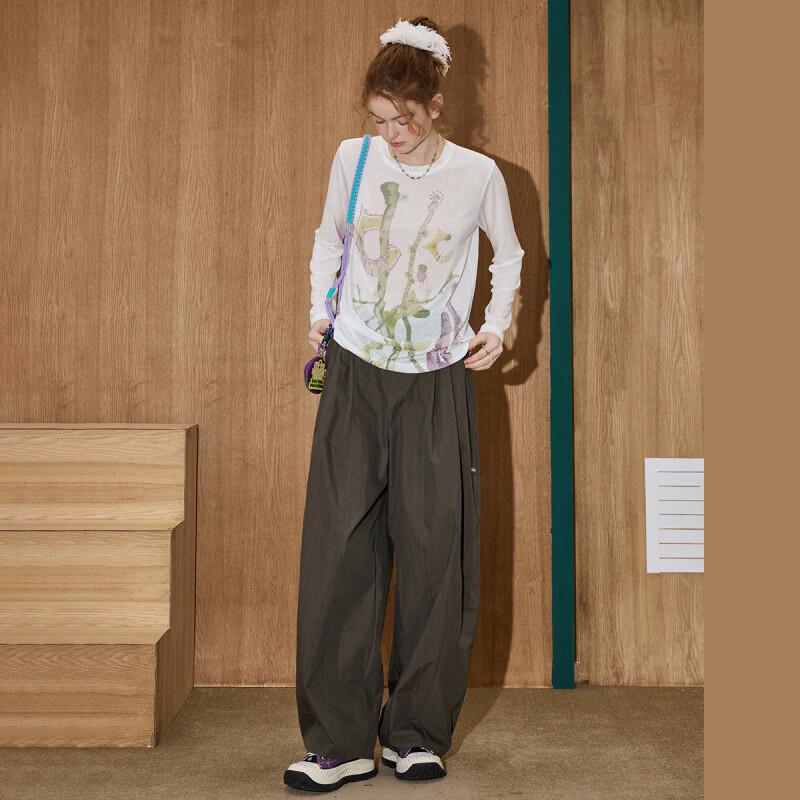 Минималистичная блузка COOLHUT с ботаническим принтом, смешанная лиоцел, с длинным рукавом