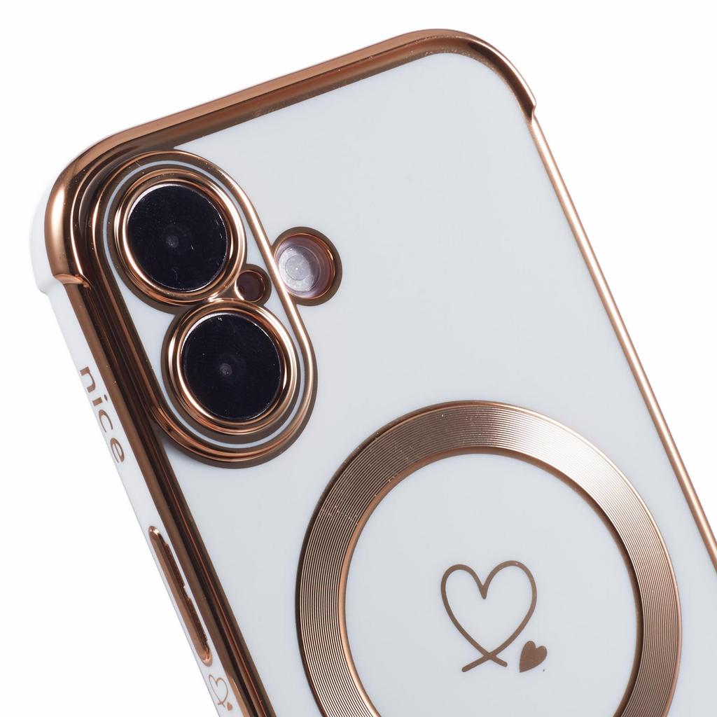 Чехол для iPhone 16, совместимый с MagSafe, гальванизированный ТПУ, чехол для телефона, полый, с сердечками