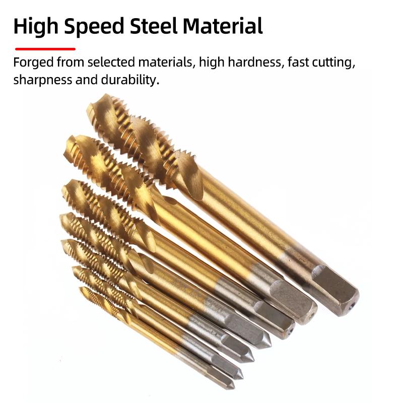 HSS Sprial Thread Tap Titanium Coated Metric SAE Screw Tap Drill Bits M3-M8 Or M2-M12 Machine Plug Tap Threading Tool Hand Tools