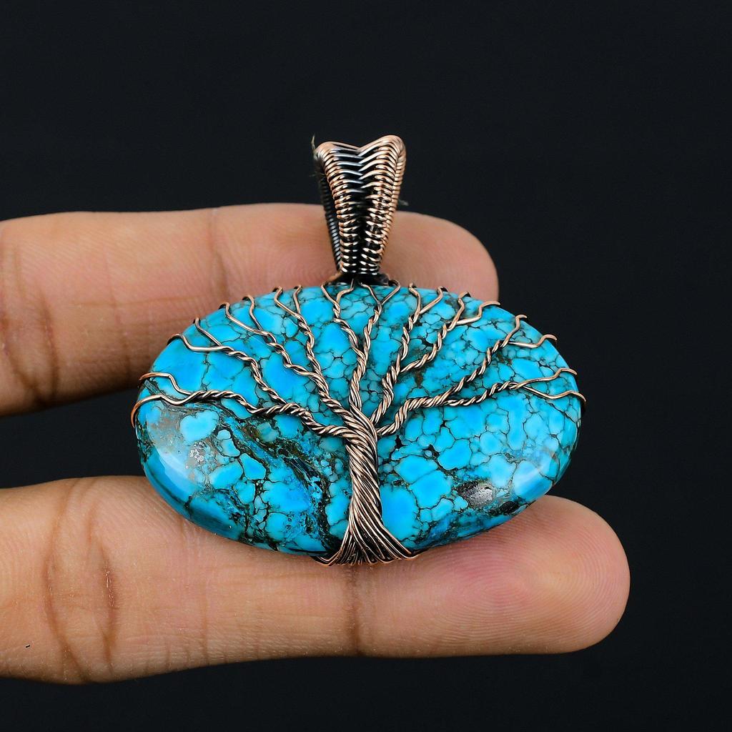 Древо Жизни Тибетский Бирюзовый Драгоценный Камень Медная Проволока Обруч Ручной Работы Подвеска Ювелирные Изделия Для Подарка
