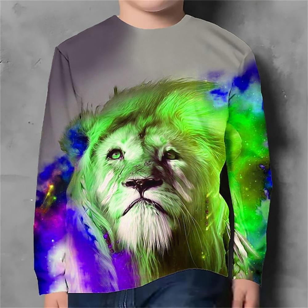 Children's Clothing Boy T-shirt Long Sleeved Cartoon Animal 3D Printed Fun Top