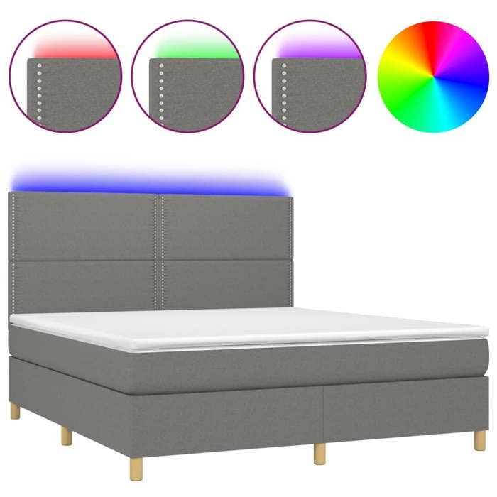 Maison Exclusive - Sommier à lattes de lit et matelas et LED Gris foncé 180x200 cm