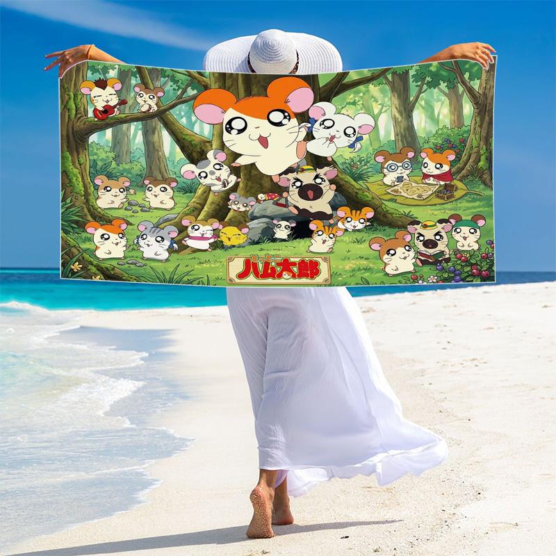 Hamtaro Anime Print Beach Towel, Large Soft Quick Dry Towel for Beach Camping Swimming