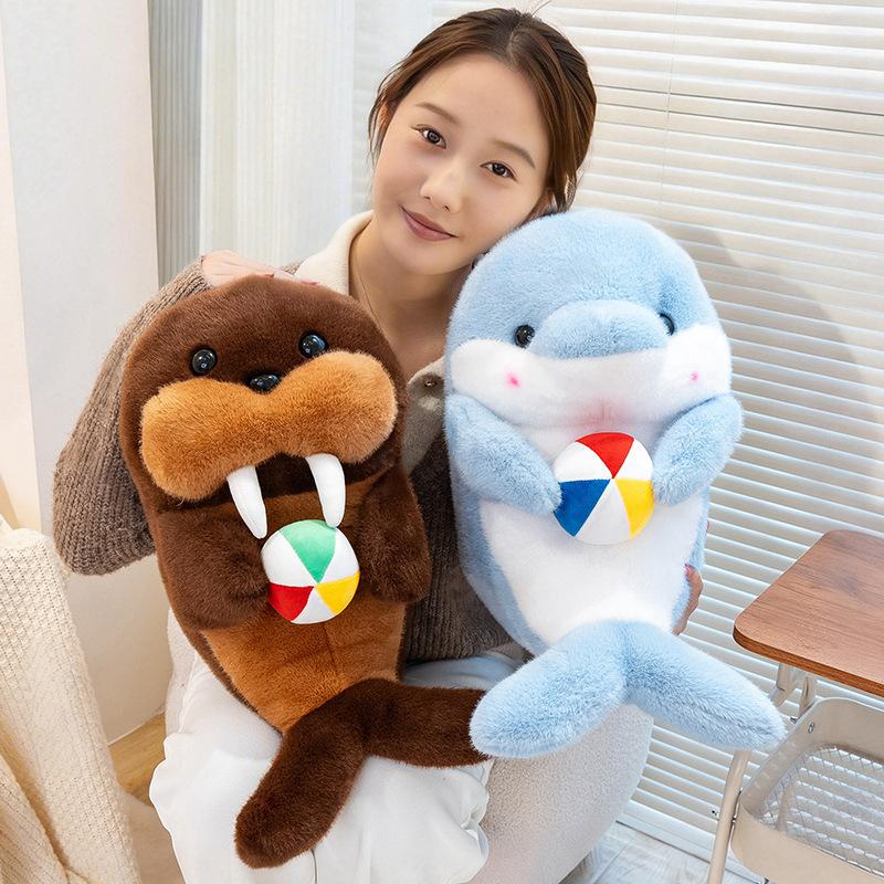 25/35/45cm Cartoon Marine Animal Plush Doll Pillow Soft Cuddle Ball Walelephant Dolphin Seal Plush Toy Home Decor Gift For Kids