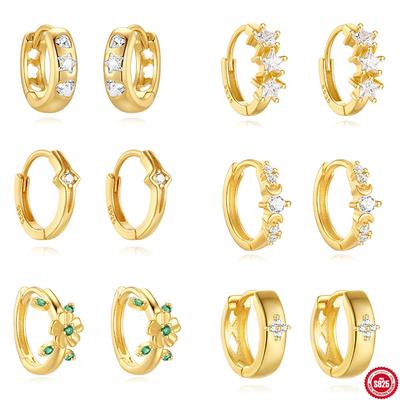 Повседневные универсальные серьги S925 Pure Wide Face Full Of Diamonds Star Moon Fashion Earrings Earrings Buckles