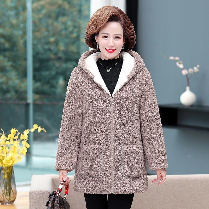 Autumn and Winter New Mothers In The Long Section of Thickened Imitation Lambswool Particle Velvet Jacket Ladies Warm Jacket