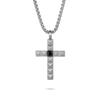 PYRAMID CROSS NECKLACE Stainless Steel Pyramid Cross Necklace with One Pyramid Shape Black Crystal Stone