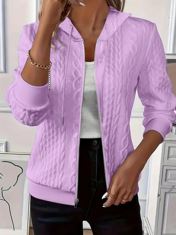 Women's White Knit Zip-Up Hooded Sweatshirt with Multiple Color Options