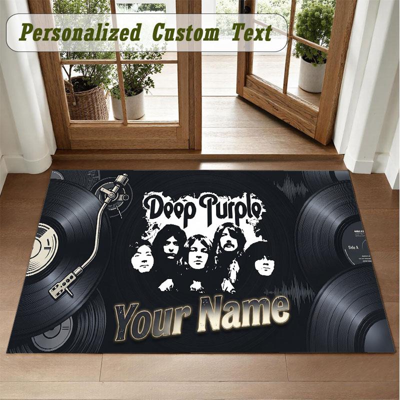 Crystal Velvet Square Rug Custom NameDeep Purple Pattern Non Slip Home Floor Decor Rug