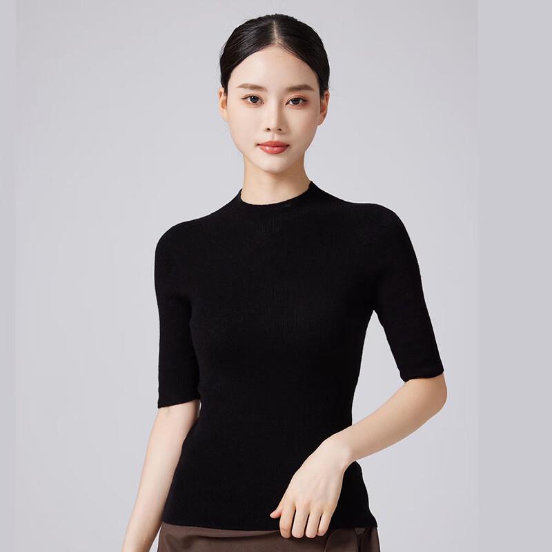 Fengxun Women's Pure Wool Slim Fit Mock Neck Knit Top