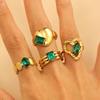 Модное универсальное кольцо из нержавеющей стали с инкрустацией зеленым имитационным цирконом для женщин
